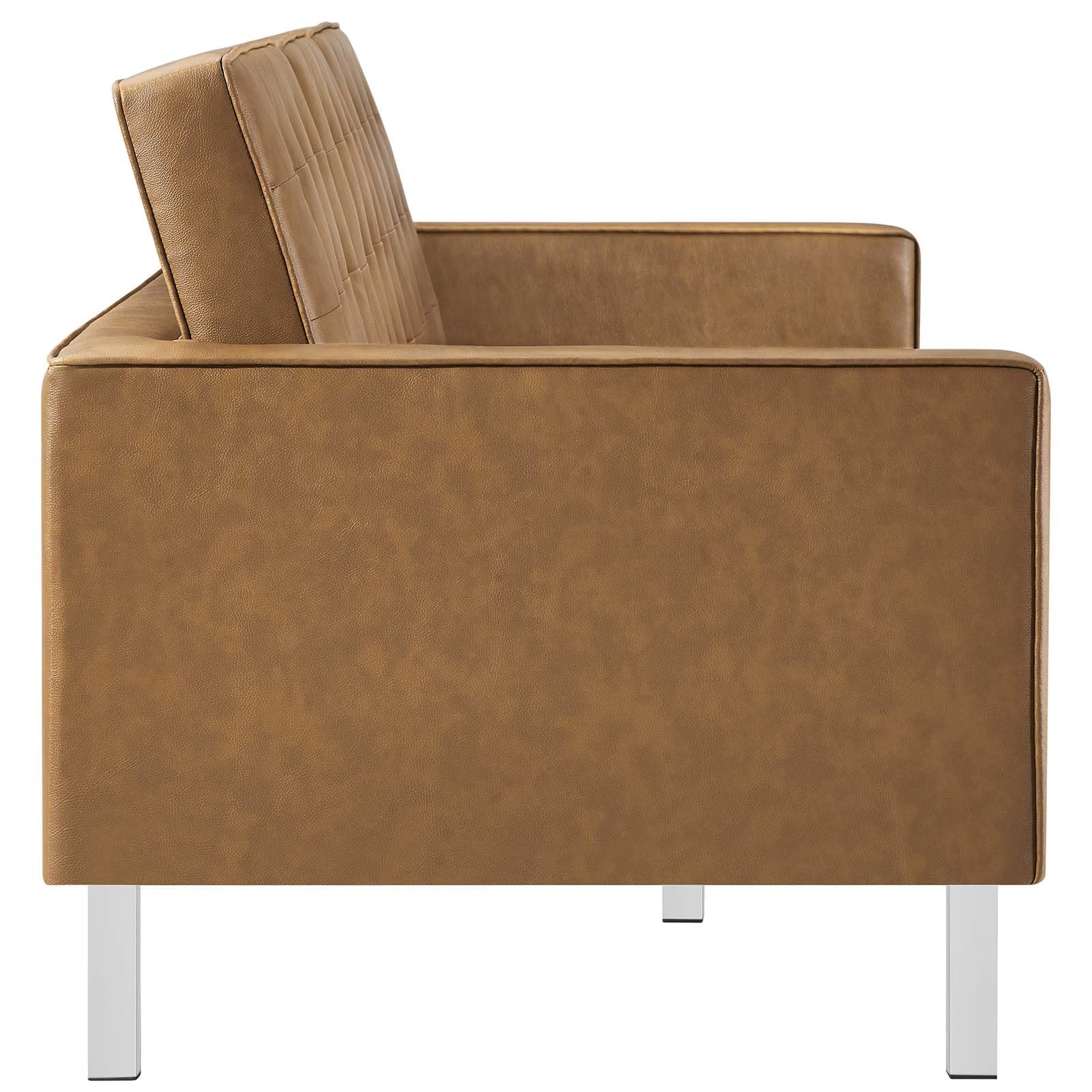 Modway Loft Tufted Button Faux Leather Upholstered Sofa In Silver Tan